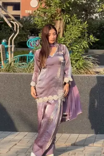 Lavender embroidered kurta & farshi salwar with matching dupatta