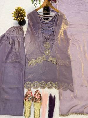 Lavender embroidered kurta & farshi salwar with matching dupatta 5