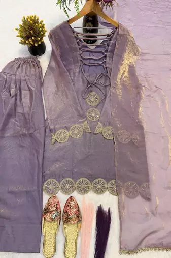 Lavender embroidered kurta & farshi salwar with matching dupatta