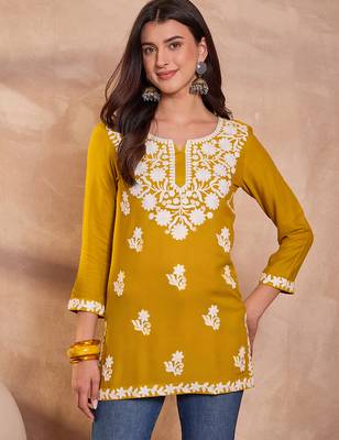 Women’s yellow solid embroidered top | stylish & trendy casual top for women | elegant western wear for casual look 1