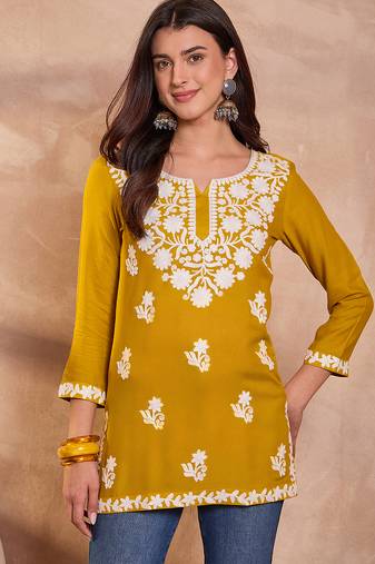 Women’s yellow solid embroidered top | stylish & trendy casual top for women | elegant western wear for casual look