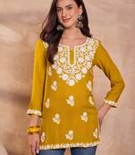 Women’s yellow solid embroidered top | stylish & trendy casual top for women | elegant western wear for casual look