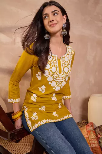 Women’s yellow solid embroidered top | stylish & trendy casual top for women | elegant western wear for casual look
