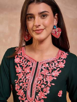 Women’s green solid embroidered top | stylish & trendy casual top for women | elegant western wear for casual look 2