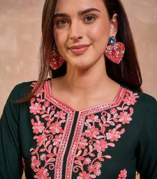 Women’s green solid embroidered top | stylish & trendy casual top for women | elegant western wear for casual look