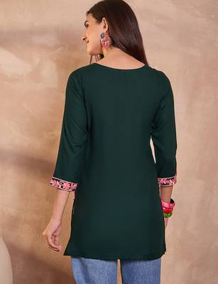 Women’s green solid embroidered top | stylish & trendy casual top for women | elegant western wear for casual look 4