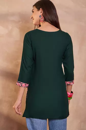 Women’s green solid embroidered top | stylish & trendy casual top for women | elegant western wear for casual look