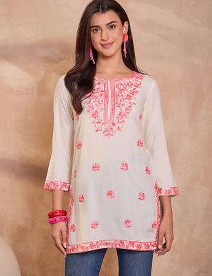 Women’s white solid embroidered top | stylish & trendy casual top for women | elegant western wear for casual look 3