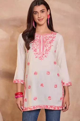 Women’s white solid embroidered top | stylish & trendy casual top for women | elegant western wear for casual look