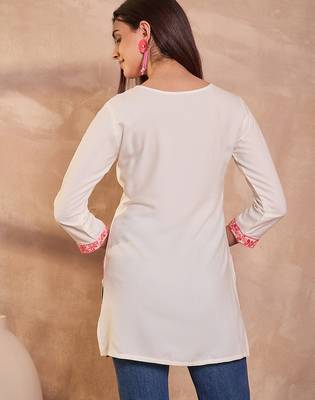 Women’s white solid embroidered top | stylish & trendy casual top for women | elegant western wear for casual look 4