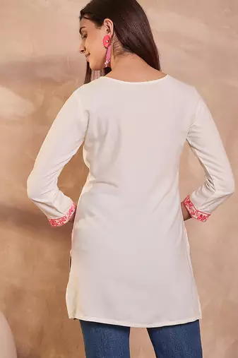 Women’s white solid embroidered top | stylish & trendy casual top for women | elegant western wear for casual look