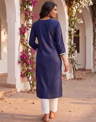 Women’s turquoise blue solid embroidered regular kurta | stylish ethnic wear kurti for women 2