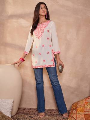 Women’s white solid embroidered top | stylish & trendy casual top for women | elegant western wear for casual look 5