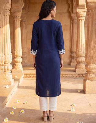 Women’s blue solid embroidered regular kurta | stylish ethnic wear kurti for women | trendy casual & festive wear 3