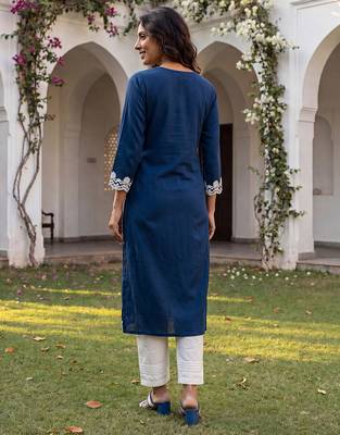 Women’s blue solid embroidered regular kurta | stylish ethnic wear kurti for women | trendy casual & festive wear 5