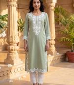 Women’s green solid embroidered regular kurta | stylish ethnic wear kurti for women | trendy casual & festive wear
