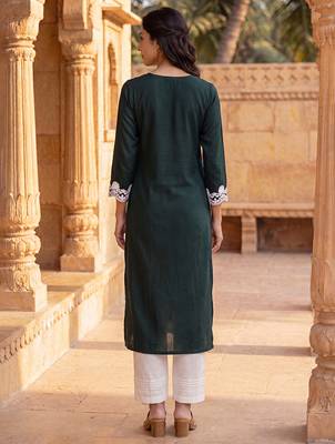 Women’s green solid embroidered regular kurta | stylish ethnic wear kurti for women | trendy casual & festive wear 4