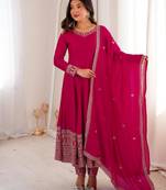 Women's Gorgeous Embroidery Work Vichitra Silk Fabric Flared Anarkali Pant and Dupatta Set