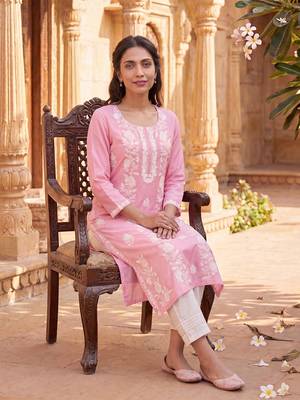 Women’s pink solid embroidered regular kurta | stylish ethnic wear kurti for women | trendy casual & festive wear 5