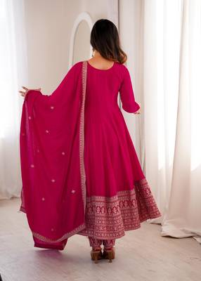 Women's Gorgeous Embroidery Work Vichitra Silk Fabric Flared Anarkali Pant and Dupatta Set 4