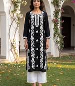 Women’s black solid embroidered regular kurta | stylish ethnic wear kurti for women | trendy casual & festive wear