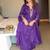 Purple printed anarkali kurta set with embroidered neckline and dupatta