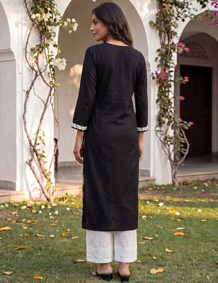 Women’s black solid embroidered regular kurta | stylish ethnic wear kurti for women | trendy casual & festive wear 4