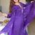 Purple printed anarkali kurta set with embroidered neckline and dupatta