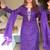 Purple printed anarkali kurta set with embroidered neckline and dupatta