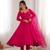 Women's Gorgeous Embroidery Work Roman Silk Chanderi Fabric Flared Anarkali Pant and Dupatta Set