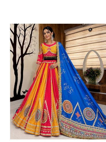 Muslin Cotton Lehenga Choli Set With Mirror Work And Sequin Lace 1
