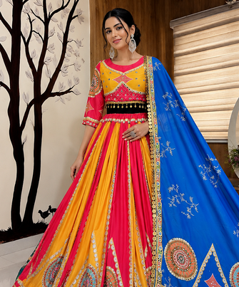 Muslin Cotton Lehenga Choli Set With Mirror Work And Sequin Lace