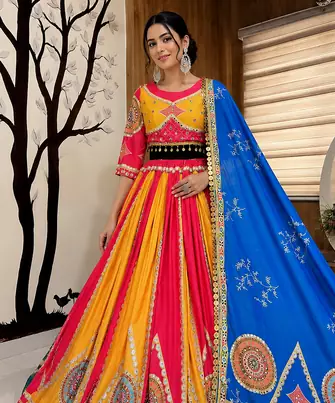 Muslin Cotton Lehenga Choli Set With Mirror Work And Sequin Lace