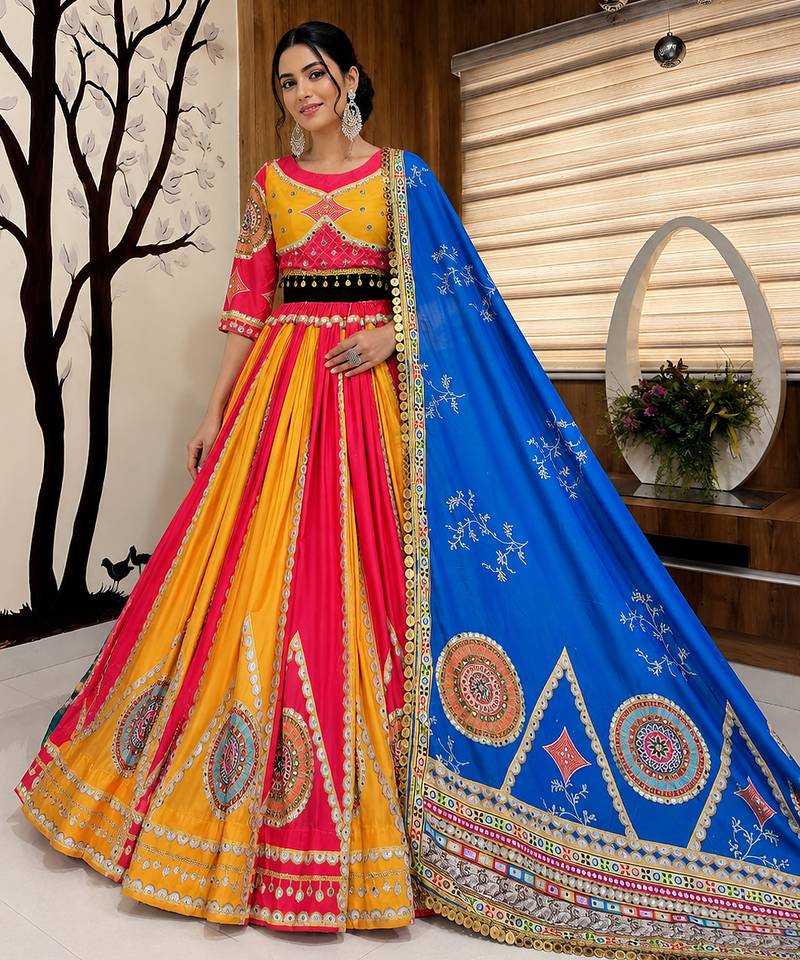 Muslin Cotton Lehenga Choli Set With Mirror Work And Sequin Lace