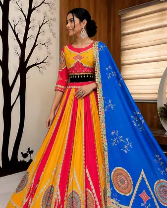 Muslin Cotton Lehenga Choli Set With Mirror Work And Sequin Lace