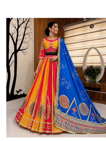 Muslin Cotton Lehenga Choli Set With Mirror Work And Sequin Lace 4