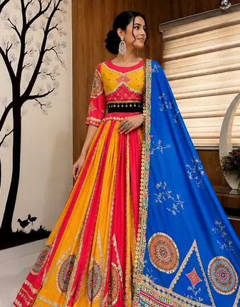 Muslin Cotton Lehenga Choli Set With Mirror Work And Sequin Lace