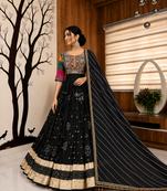 Muslin Cotton Lehenga Choli Set With Mirror Work And Lampi Lace
