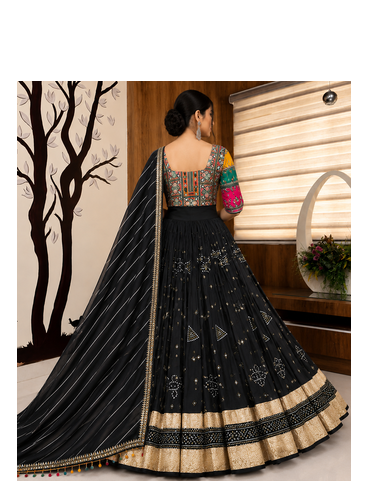 Muslin Cotton Lehenga Choli Set With Mirror Work And Lampi Lace 2