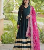 Green rayon gown with gota patti lace & leheriya dupatta  - full stitched free size