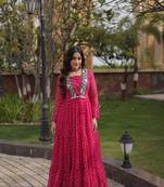 Pink printed faux georgette gown - full stitched free size