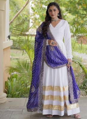 white rayon gown with gota patti lace & leheriya dupatta  - full stitched free size 1