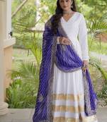 white rayon gown with gota patti lace & leheriya dupatta  - full stitched free size