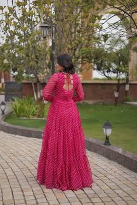 Pink printed faux georgette gown - full stitched free size 2