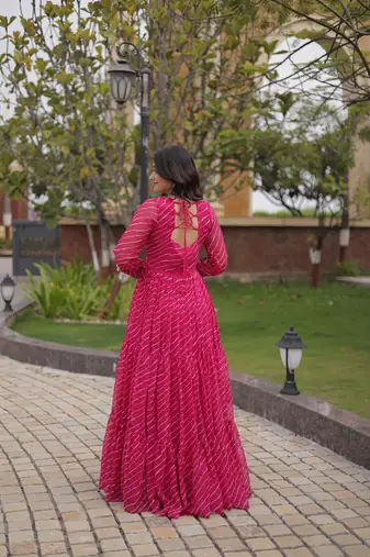 Pink printed faux georgette gown - full stitched free size