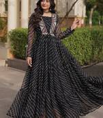 black printed faux georgette gown  - full stitched free size