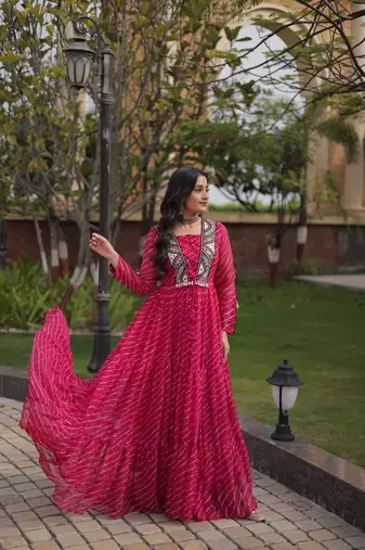 Pink printed faux georgette gown - full stitched free size