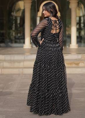 black printed faux georgette gown  - full stitched free size 2
