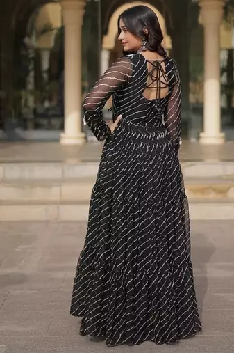 black printed faux georgette gown  - full stitched free size