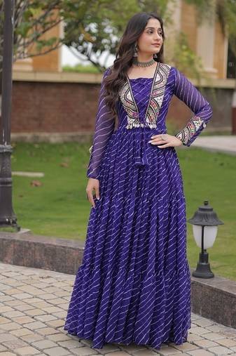 Purple printed faux georgette gown  - full stitched free size